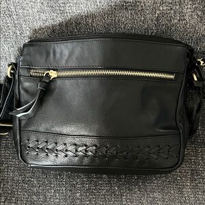 Chic Black Leather Crossbody Bag with Braided Detail